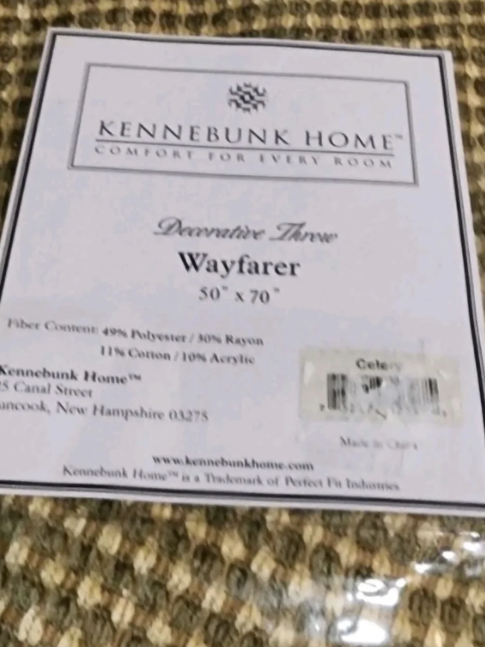 Woven Fringe Throw Blanket in Celery/sage Color / Brand Kennebunk